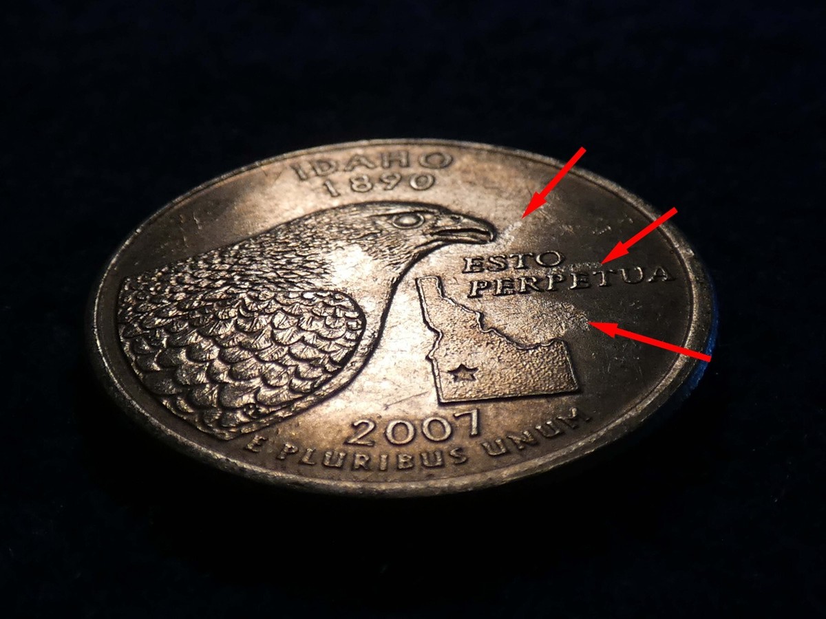 2007-P Idaho State Quarter with Strike Through Grease Error