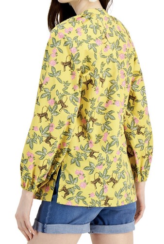 Top tunica donna Charter Club scollo a V LS scimmie floreali cotone PICCOLO nuovo senza etichette - Foto 3 di 15