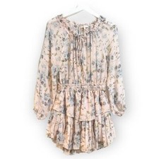 LoveShackFancy Silk Floral Popover Mini Dress  Size S, Pink floral