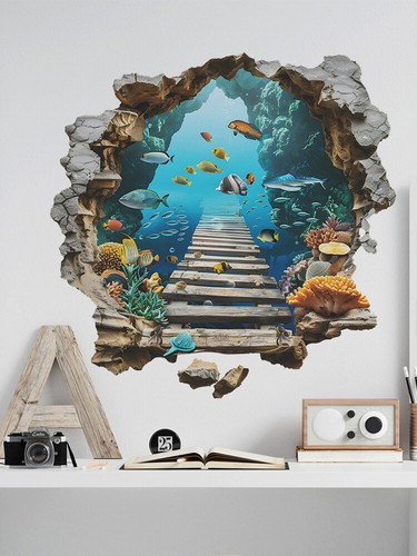 Unterwasserwelt-Wandaufkleber Gebrochene Wand Raumdekoration Selbstklebende > - Bild 10 von 11