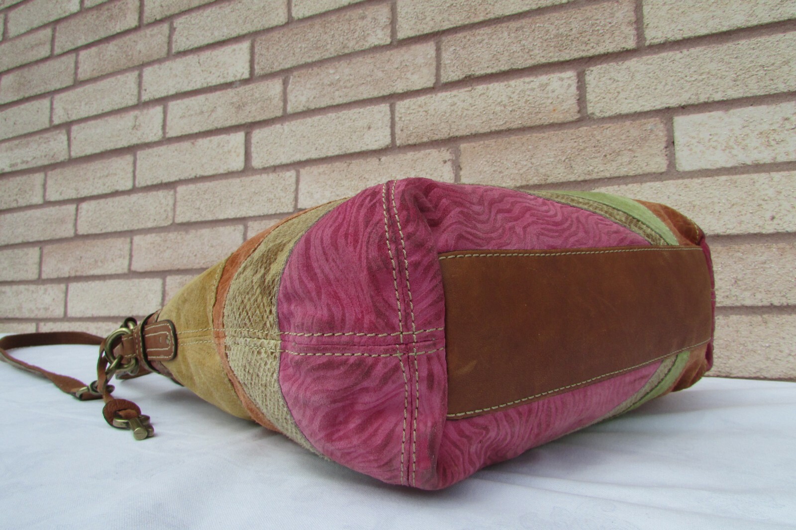 Fossil Brown Leather Trim Multi Patchwork Large C… - image 9