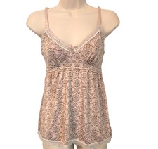Y2K Pink Paisley Babydoll Cami Tank Top S Lace Trim Cottage Coquette Romantic