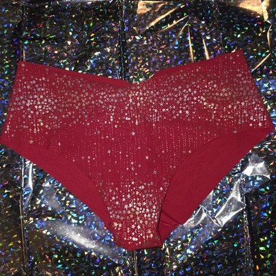 New Victoria's Secret Red Gold Starry Seamless Tagless Hiphugger Panty Size Med