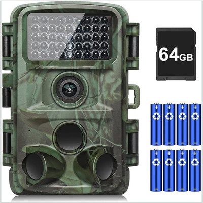 Trail Camera 4K 64GB Card 8 Batteries, IP67 Waterproof, 45pcs Infrared LEDs