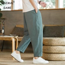 Men  s Cotton Linen Casual Pants   Breathable Loose Fit Drawstring Trousers