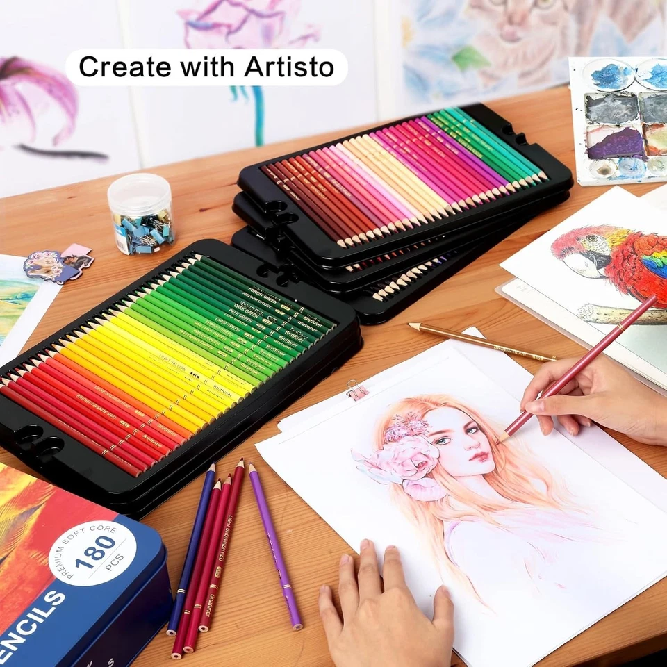 180 Coloured Pencils, Professional Drawing Set, Numbered, Soft Core Colouring Pe - image 2 of 4