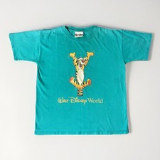 Vintage 90s Walt Disney World Kids Tigger Graphic T shirt Large Green USA Made