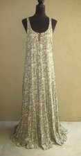 LRL Lauren Jeans Co cotton jersey beige/green lace up neckline long dress XL