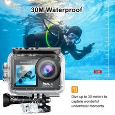 5K Videoaufl?sung Action Kamera 30FPS Wasserdicht 30M mit Dual LCD Bildschirmen