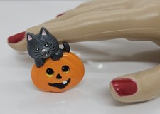 Vintage Pumpkin Cat Brooch Pin Plastic Orange 1.5"