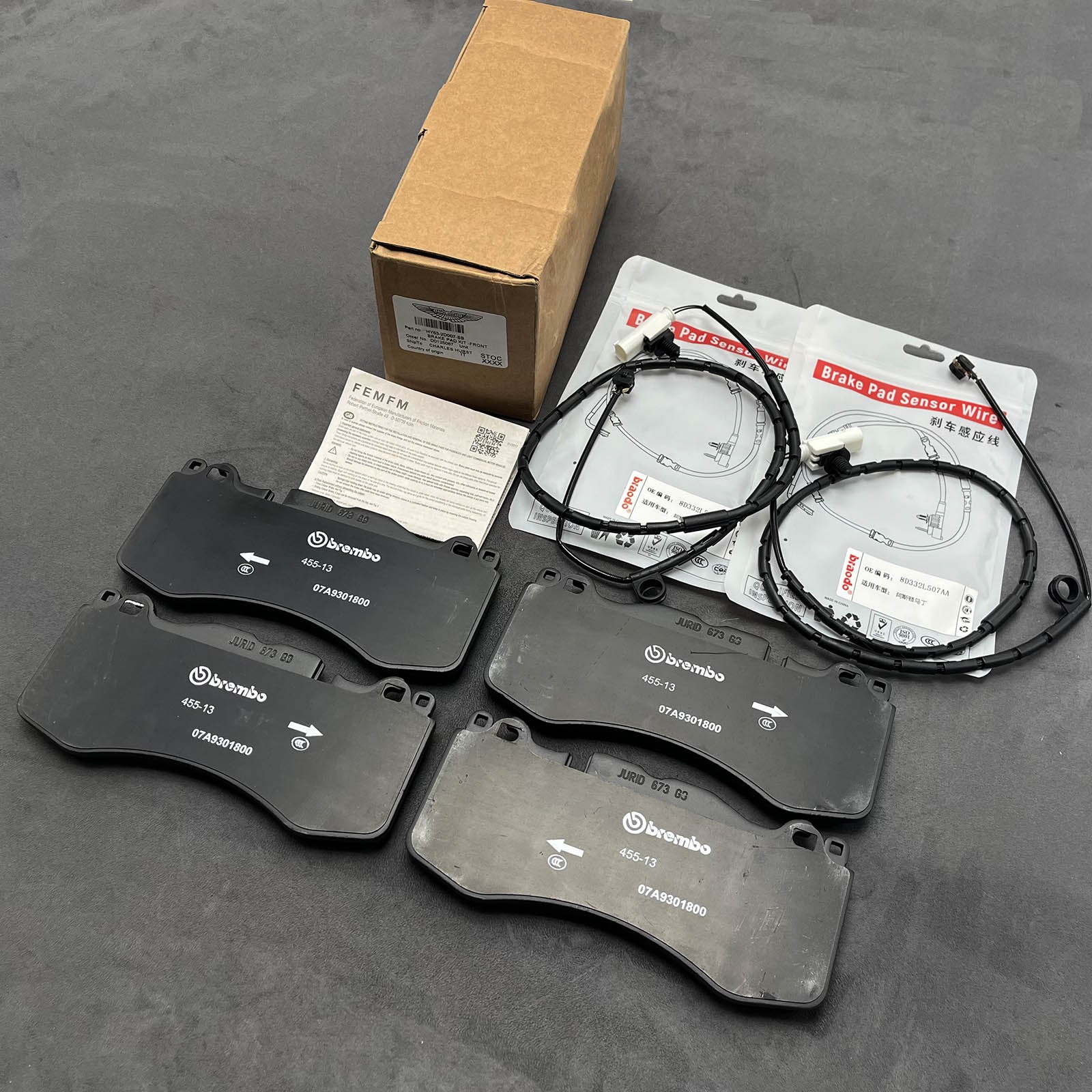 New Front Brake Pads fit Aston Martin DB11, HY53-2D007-BB + FREE SENSOR