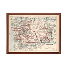 Old Map of Washington 1893 - Vintage Washington Art