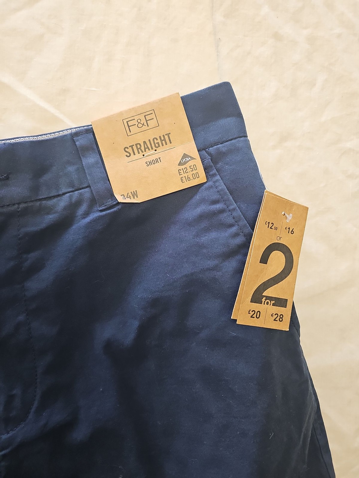 New F&F Men's Navy Blue Straight Fit Chino Shorts Size 34W OO1038 image 2