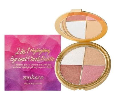 Zephoco 2-in-1 Highlighter Eye & Cheek Palette, Illuminating Powder 8.8g