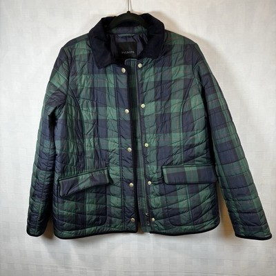 Talbots Quilted Jacket Joyful Black Watch Plaid Corduroy Trim Women's L