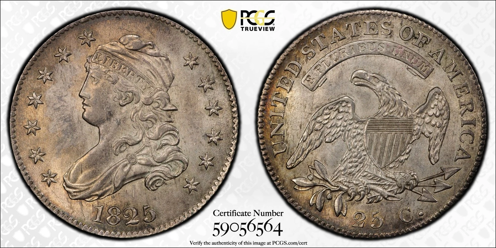 1825/4/2 Capped Bust Quarter Dollars PCGS MS-62 Browning 3