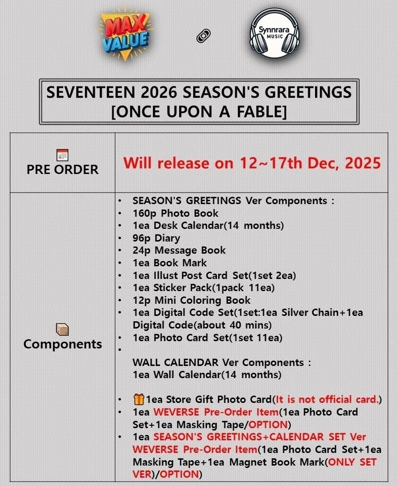 SEVENTEEN 2026 SEASON'S GREETINGS [ONCE UPON A FABLE] /Full Package+WVS POB+GIFT - Image 2 of 4