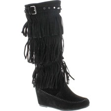 Nature Breeze Bridget-02Hi Moccasin Fringe Fashion Boots