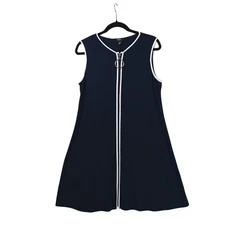MSK Navy Blue Sleeveless Zipper Front Dress with White Trim Size L