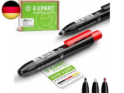 EXPERT Push-Marker Set mit 2x Nachfüller | Permanent Marker schwarz & rot | 