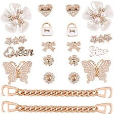 Bling Gold Pearl Flower Shoe Charms w/Chains for Clogs Sandals Women 80 Char Max