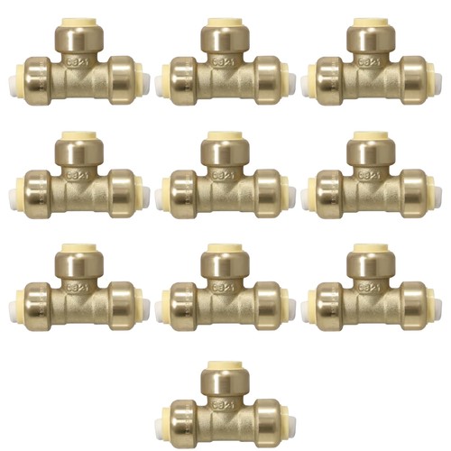 Push Fit Tee 1/2" x 1/2" x 1/2" Push To Connect Plumbing Fitting 10 Pack