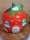 10 Strawberry Street House Decorative Red Cookie Treats Jar Canister Green Stem