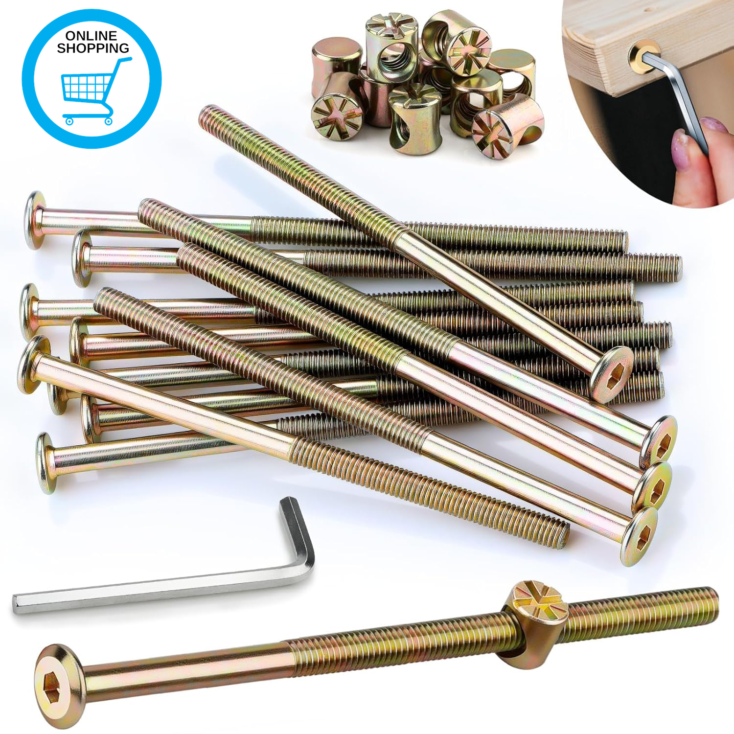 M6X100Mm Furniture Bolt Set with Barrel Nuts, Hex Socket Head Bed Screw and Nuts