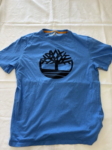 Timberland Men's Blue Regular Fit Crew Neck Graphic Logo Cotton Tee Size L
