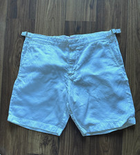 Orlebar Brown Designer White Linen Mid Rise Shorts Adjustable Waist W36 VGC