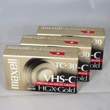 Lot of 3 New Sealed Maxwell VHS-C TC-30 HGX-Gold Premium High Grade Video Tapes