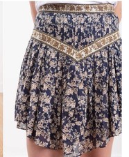 MARANT  TOILE Valerie Floral-Print Cotton Mini Skirt FR 40 Midnight SZ L