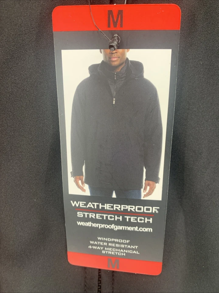 NEW Weatherproof Jacket Mens Medium Black Tech Water Resistant Stretch Hooded - Image 2 of 4