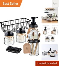 6Pack Mason Jar Bathroom Accessories Set - Foaming Soap Dispenser, Toothbrush...
