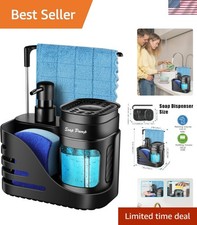 Kitchen Soap Dispenser Set 4-in-1 Dual Hand Dish Soap Sponge Holder Black