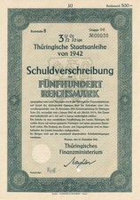 Lot Bond Germany WWII 1942 3rd Reich Stock Berlin 500 Thuringen Reichsmark 3 1/2