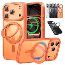 Fr iPhone 17 Pro Max 16 15 14 13 12 Magnetic Rotating Ring Stand Shockproof Case