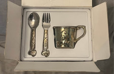 New LENOX Baby Snoopy Silver Plate 3 Pc Feeding Set  Box