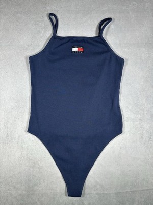 Tommy Jeans by Tommy Hilfiger ribbed bodysuit in Navy Blue. Women s Large