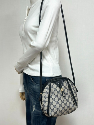 Vintage GUCCI Shoulder Bag GG Supreme PVC Leather Navy Auth