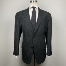 Haggar Mens Sport Coat Blazer Charcoal Striped 46L Polyester Two Buttons