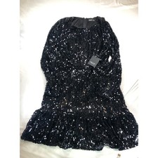 Simply Vera Vera Wang Black Sequin Long Sleeve Ruffle Mini Dress WV43Y129RS1 M
