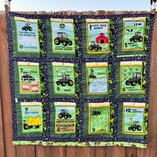 2009 Handmade John Deere Baby Quilt Patchwork Farm Blanket From Cloth Book Panel