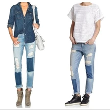 FRAME Denim Blue Redlands Cotton Blend Le Garcon Distressed Ankle Jeans Size 24