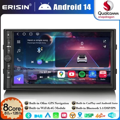 ERISIN 128GB Android 14 8-Core Autoradio DAB+ Universal 2 DIN Navi CarPlay WiFi BT 5.1