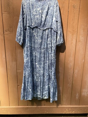 Rachel Zoe Tiered Maxi Dress L Blue Floral Paisley Empire Waist