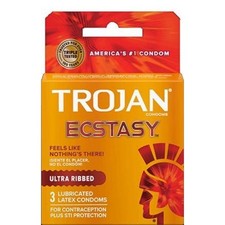3x Trojan Ecstasy Ribbed Condom Bundle Pack Personal Care Sealed New 3ct