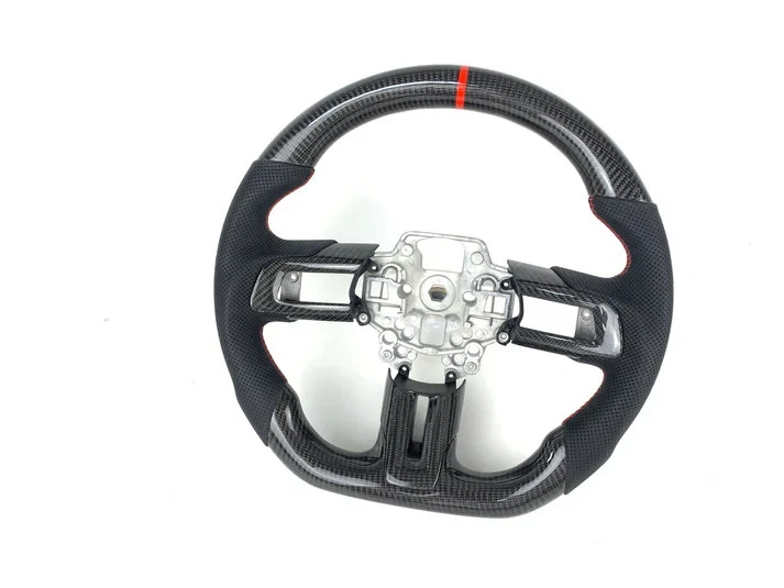 PARA FORD MUSTANG 2018-2023 VOLANTE DE FIBRA DE CARBONO REAL Y CUERO Foto 3 de 4
