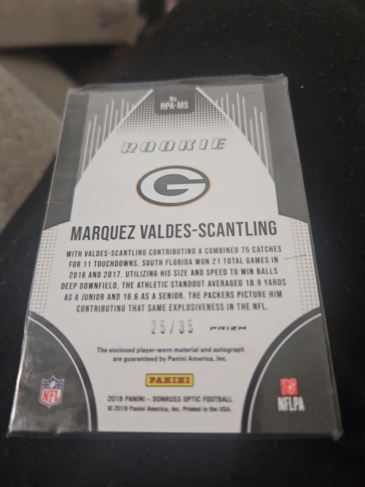 MARQUEZ VALDES SCANTLING 2018 DONRUSS OPTIC RPA ROOKIE PATCH AUTO RC #/35 PRIZM - Image 3 of 3
