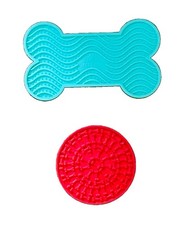 dog lick mat Set Of 2 Medium Sized Dogs Red Round Green Bone Shaped